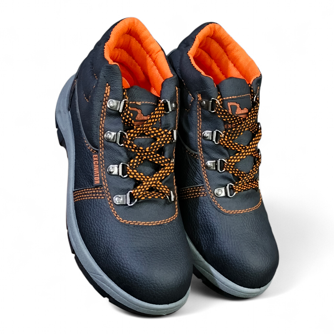 Excavator Series, Heavy-Duty Steel Toe Safety Boots - Slip-Resistant, Breathable Mesh Lining, and Industrial Latent Leather. Reinforced Safety Toe.