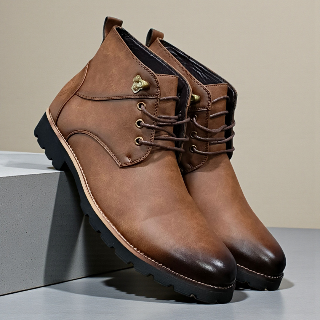 Lacazette Fashion Men's Brown Leather Casual Boots. Men's Tan Brown Mid-Top Leather Boots, Lace-Up Ankle Boots for Men. Versatile Brown Leather Boots for Everyday Wear.