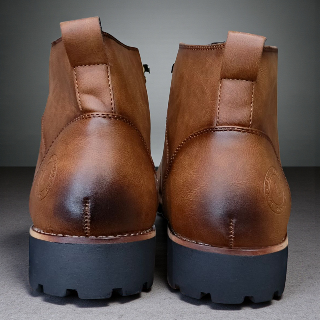 Lacazette Fashion Men's Brown Leather Casual Boots. Men's Tan Brown Mid-Top Leather Boots, Lace-Up Ankle Boots for Men. Versatile Brown Leather Boots for Everyday Wear.