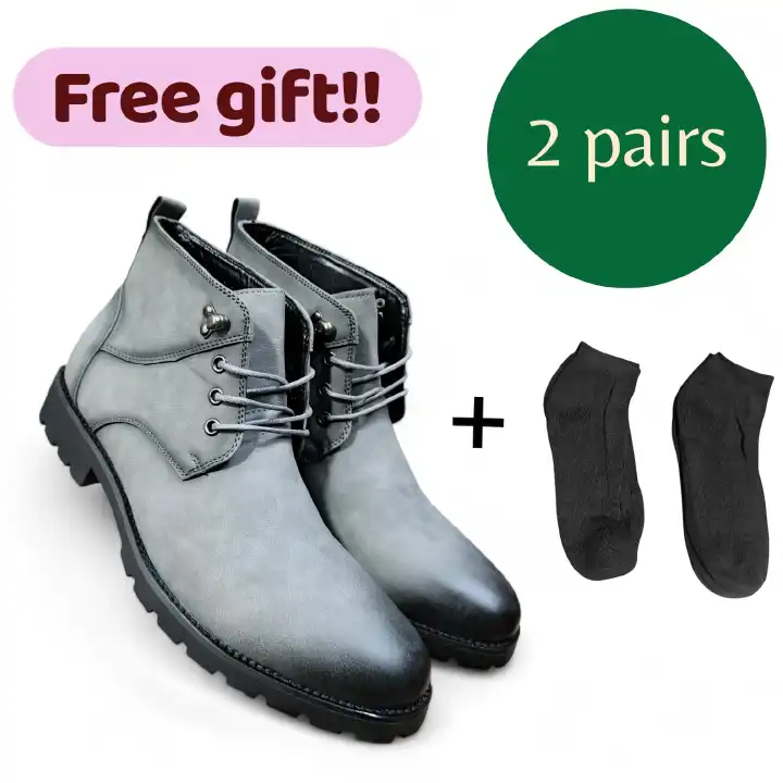 Lacazette Fashion Men's Grey Leather Casual Boots. Men's Grey Mid-Top Leather Boots, Lace-Up Ankle Boots for Men. Versatile Grey Leather Boots for Everyday Wear.