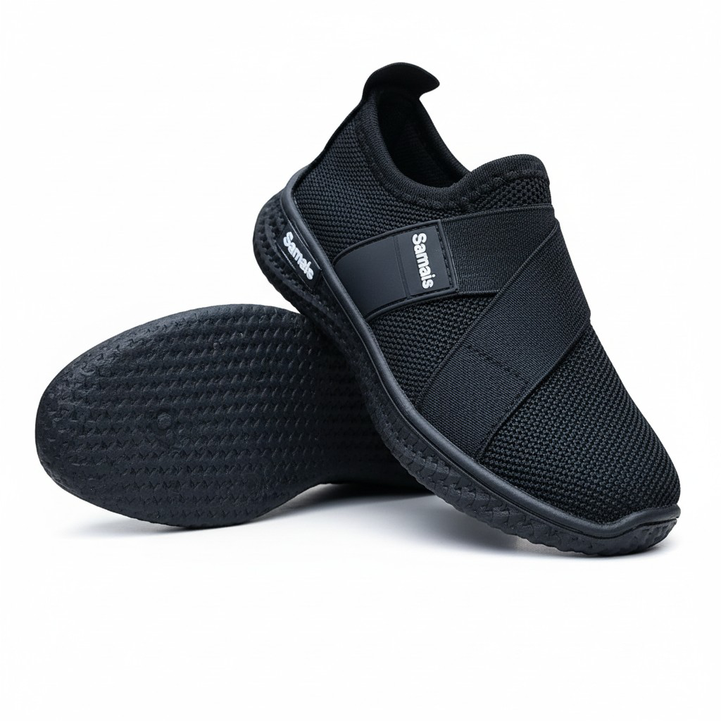 Step into Sleek, All-Black Slip-Ons for kids and adults sneakers. Black never looked this bold, slip-on mesh sneakers. Effortless style in every step, build for the street. School sport shoes.