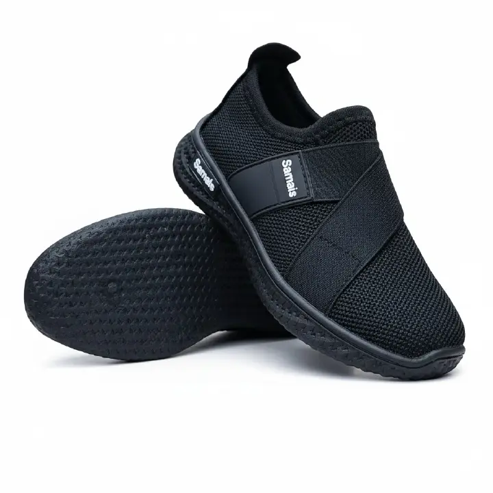Step into Sleek, All-Black Slip-Ons for kids and adults sneakers. Black never looked this bold, slip-on mesh sneakers. Effortless style in every step, build for the street. School sport shoes.