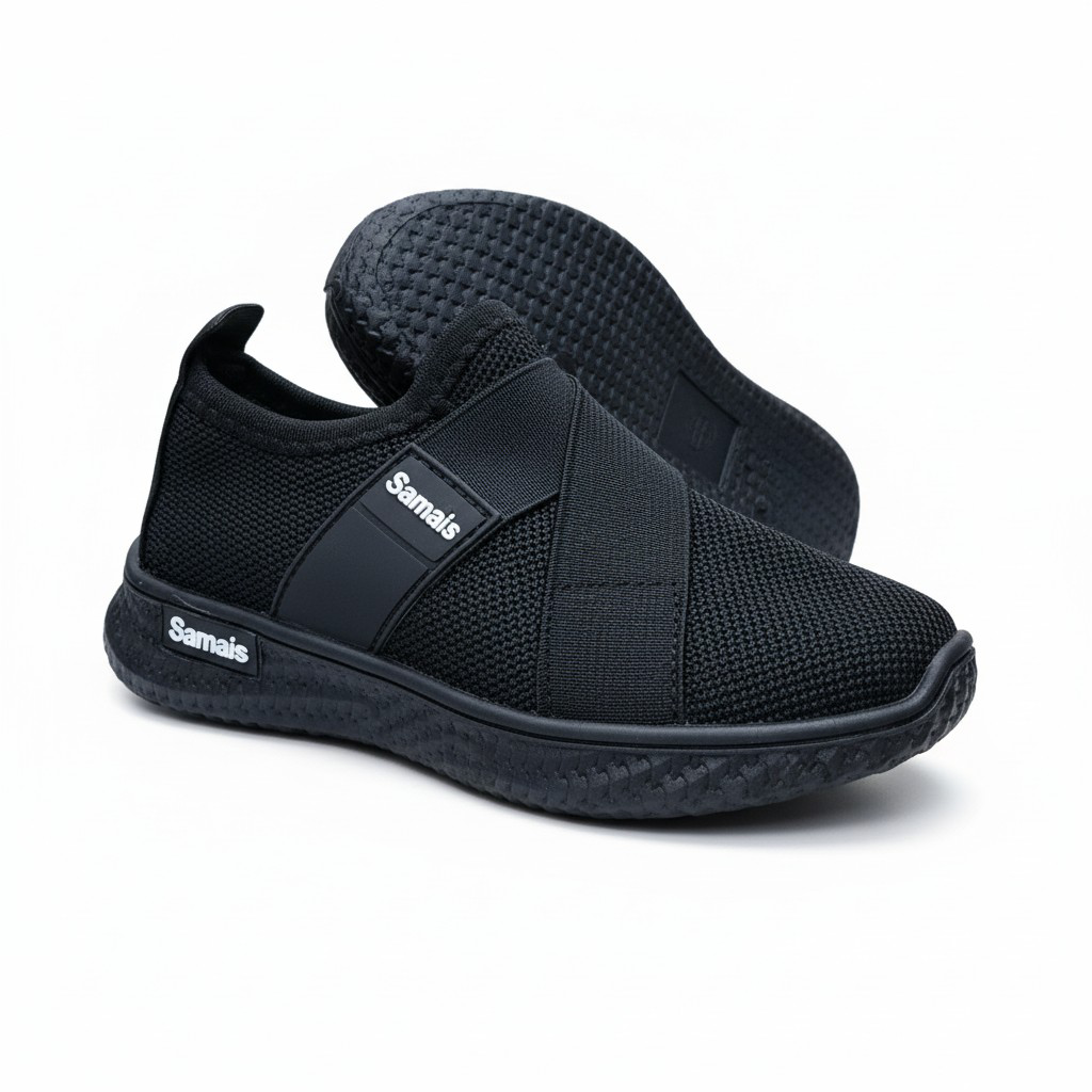 Step into Sleek, All-Black Slip-Ons for kids and adults sneakers. Black never looked this bold, slip-on mesh sneakers. Effortless style in every step, build for the street. School sport shoes.