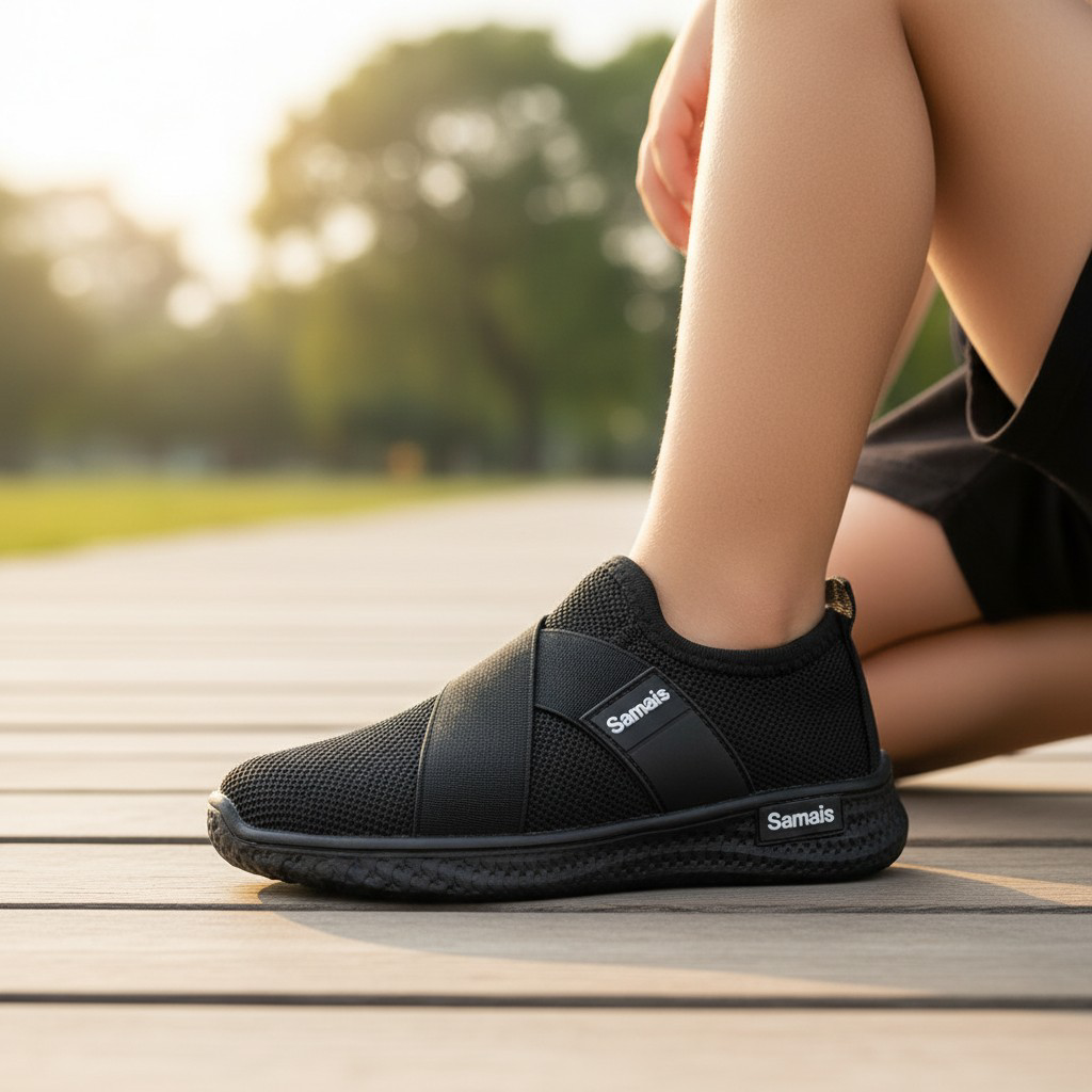 Step into Sleek, All-Black Slip-Ons for kids and adults sneakers. Black never looked this bold, slip-on mesh sneakers. Effortless style in every step, build for the street. School sport shoes.