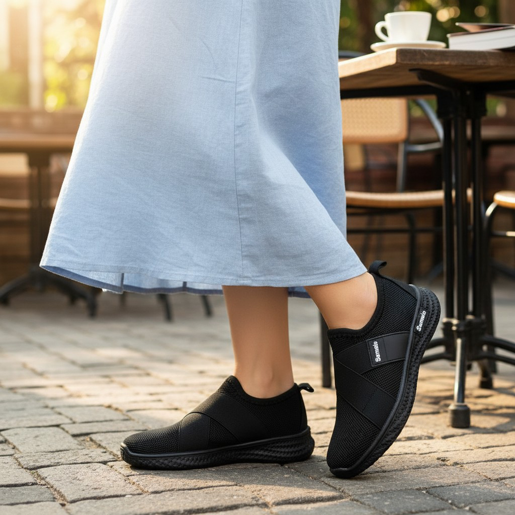 Step into Sleek, All-Black Slip-Ons for kids and adults sneakers. Black never looked this bold, slip-on mesh sneakers. Effortless style in every step, build for the street. School sport shoes.