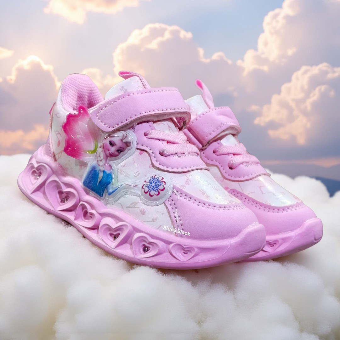 Toddler Sneakers, Disney Frozen Elsa Magical Glow-Light-Up. Elsa Enchanted Wings Pink & Purple LED Athletic Shoes. Pastel Pink girls sneakers.