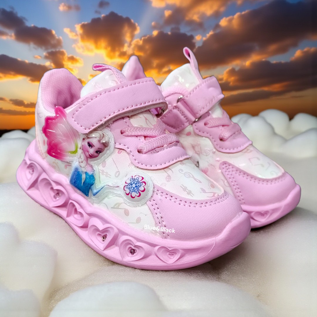 Toddler Sneakers, Disney Frozen Elsa Magical Glow-Light-Up. Elsa Enchanted Wings Pink & Purple LED Athletic Shoes. Pastel Pink girls sneakers.