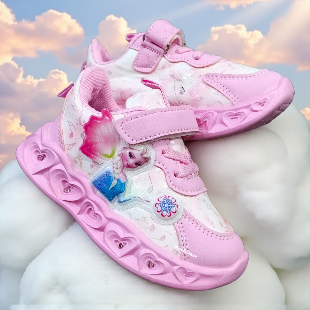 Toddler Sneakers, Disney Frozen Elsa Magical Glow-Light-Up. Elsa Enchanted Wings Pink & Purple LED Athletic Shoes. Pastel Pink girls sneakers.