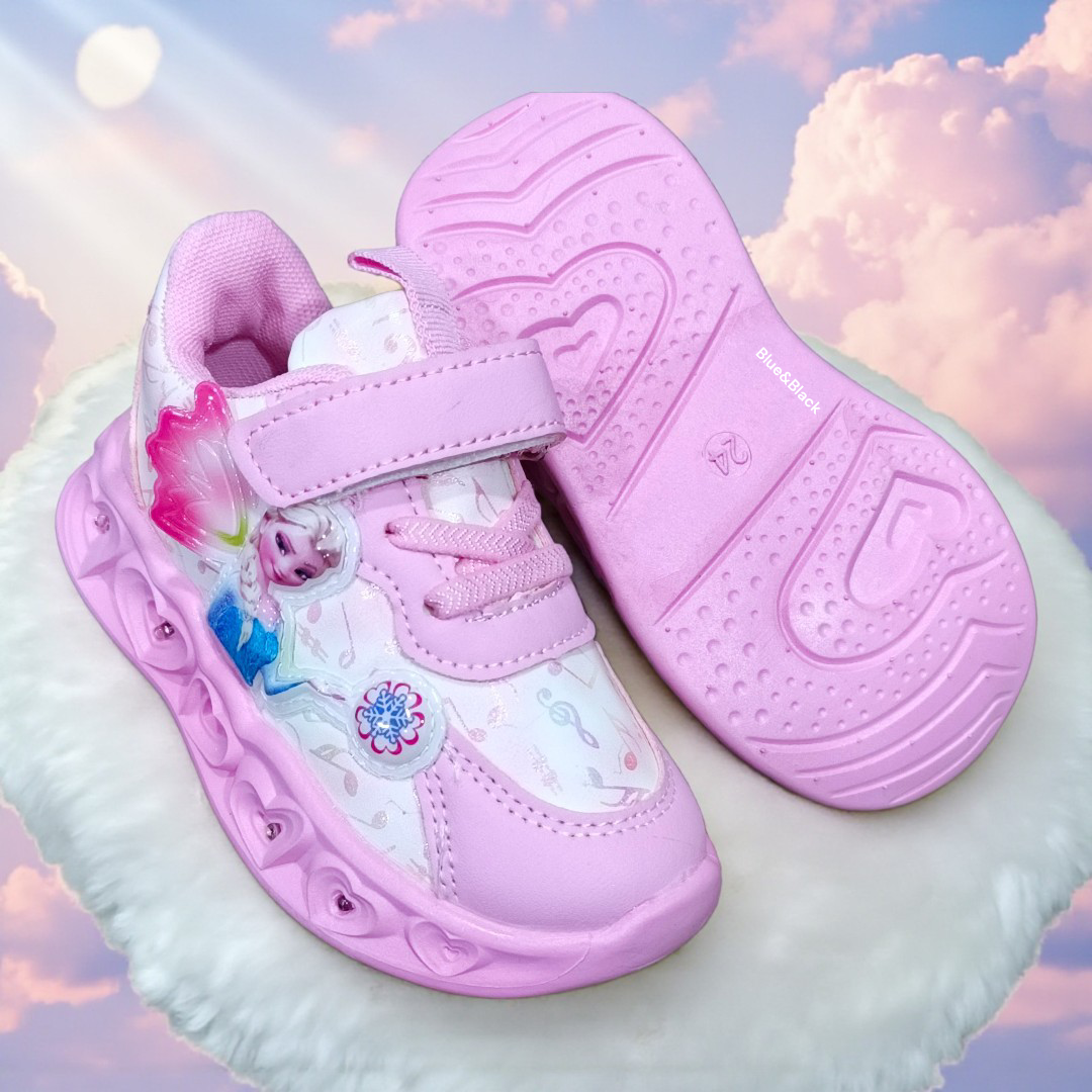 Toddler Sneakers, Disney Frozen Elsa Magical Glow-Light-Up. Elsa Enchanted Wings Pink & Purple LED Athletic Shoes. Pastel Pink girls sneakers.