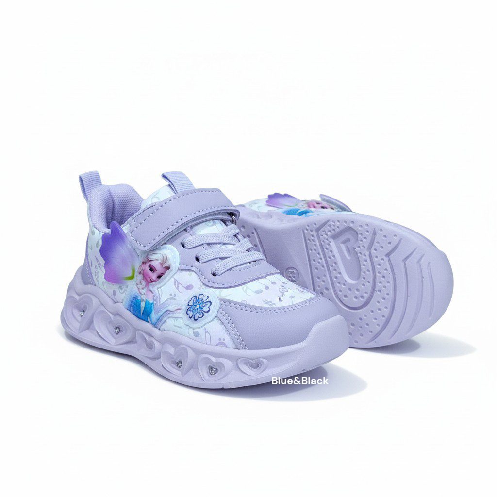 Toddler Sneakers, Disney Frozen Elsa Magical Glow-Light-Up. Elsa Enchanted Wings Purple & white LED Athletic Shoes. Pastel Pitch girls sneakers.