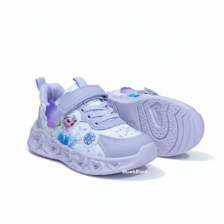 Toddler Sneakers, Disney Frozen Elsa Magical Glow-Light-Up. Elsa Enchanted Wings Purple & white LED Athletic Shoes. Pastel Pitch girls sneakers.