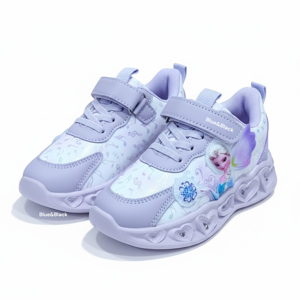 Toddler Sneakers, Disney Frozen Elsa Magical Glow-Light-Up. Elsa Enchanted Wings Purple & white LED Athletic Shoes. Pastel Pitch girls sneakers.