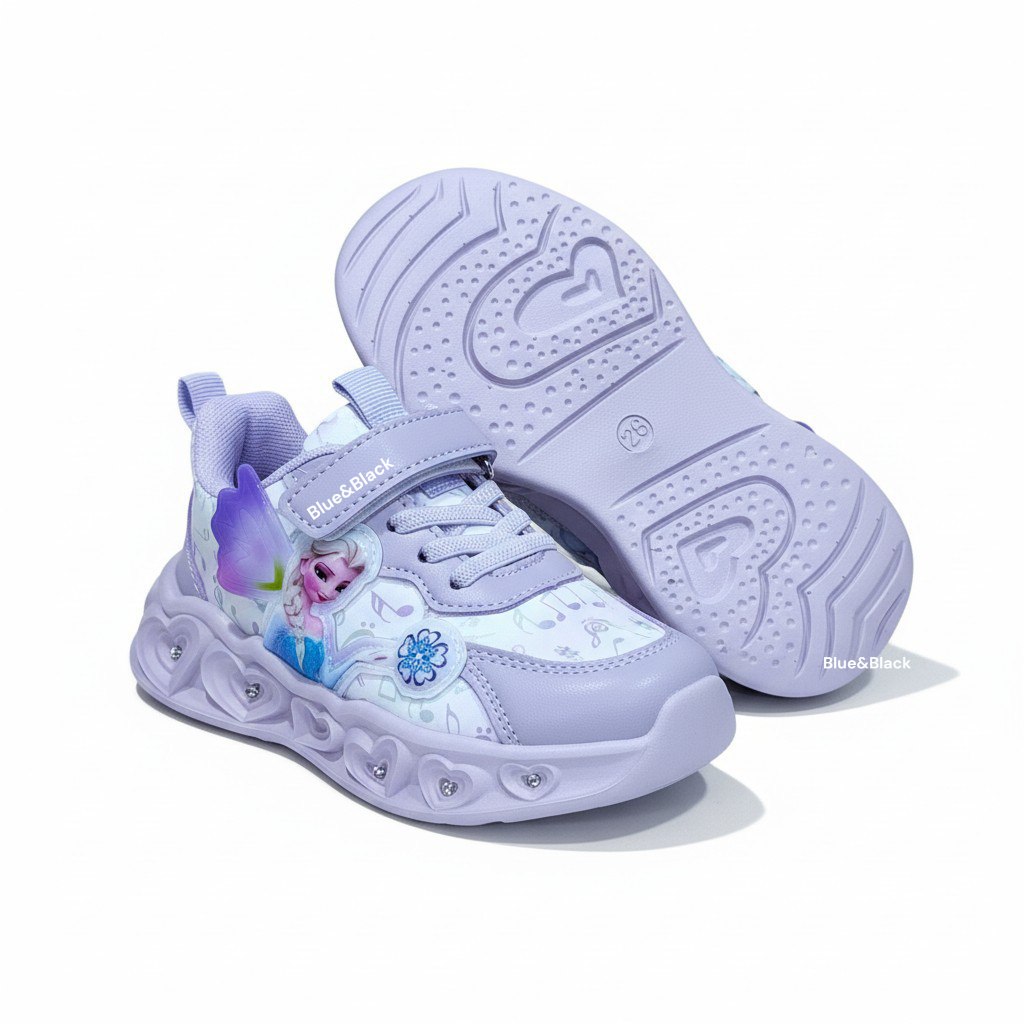 Toddler Sneakers, Disney Frozen Elsa Magical Glow-Light-Up. Elsa Enchanted Wings Purple & white LED Athletic Shoes. Pastel Pitch girls sneakers.