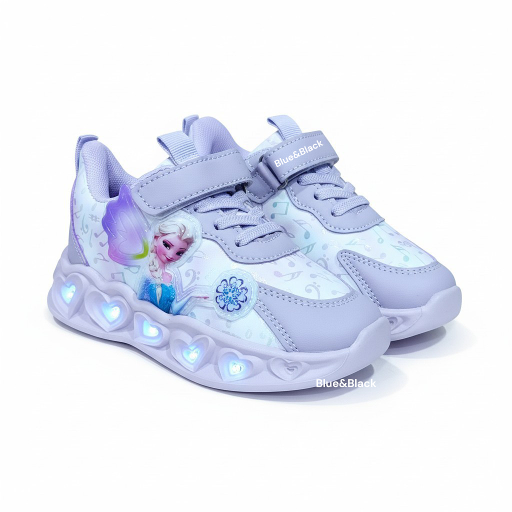 Toddler Sneakers, Disney Frozen Elsa Magical Glow-Light-Up. Elsa Enchanted Wings Purple & white LED Athletic Shoes. Pastel Pitch girls sneakers.