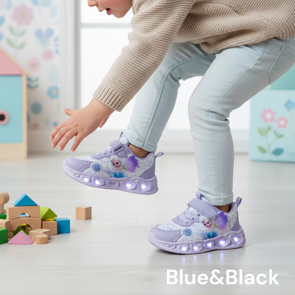 Toddler Sneakers, Disney Frozen Elsa Magical Glow-Light-Up. Elsa Enchanted Wings Purple & white LED Athletic Shoes. Pastel Pitch girls sneakers.