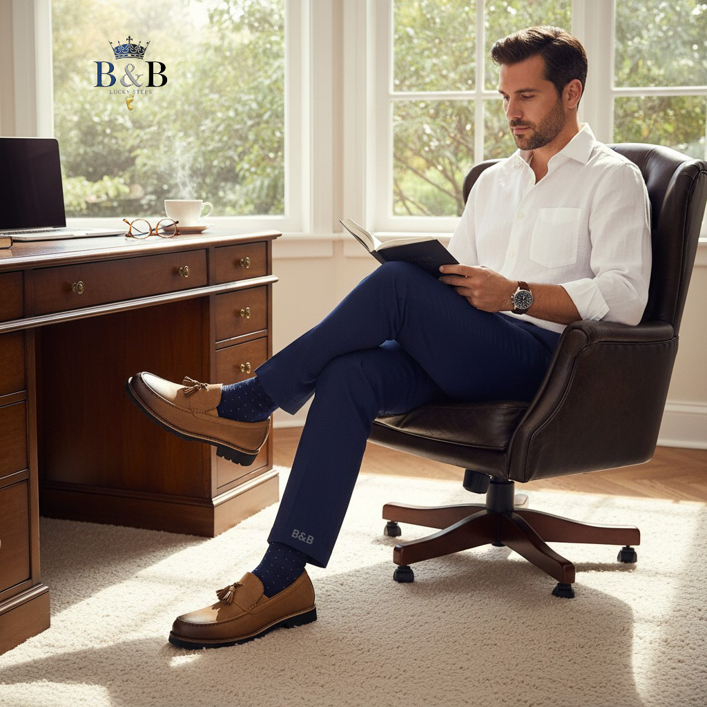 Modern Professional Men's Tan Leather Tassel Loafers with Chunky Commando Sole, B&B Exclusive. The Perfect Blend of Formal Style & All-Terrain Grip. The Urban Explorer Tassel Loafer.