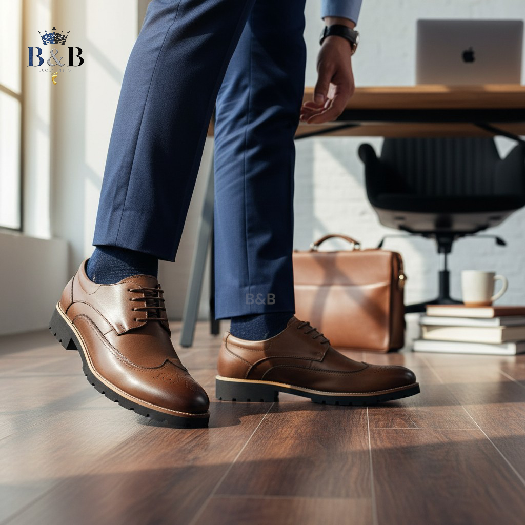 Low-cut Lacazette official casual men shoes. A sharp pair of Wingtip Derbies with a rugged twist. Commuter-Sole Brogue Oxfords official shoes. Tooled Leather Derby with Contrast Welt.