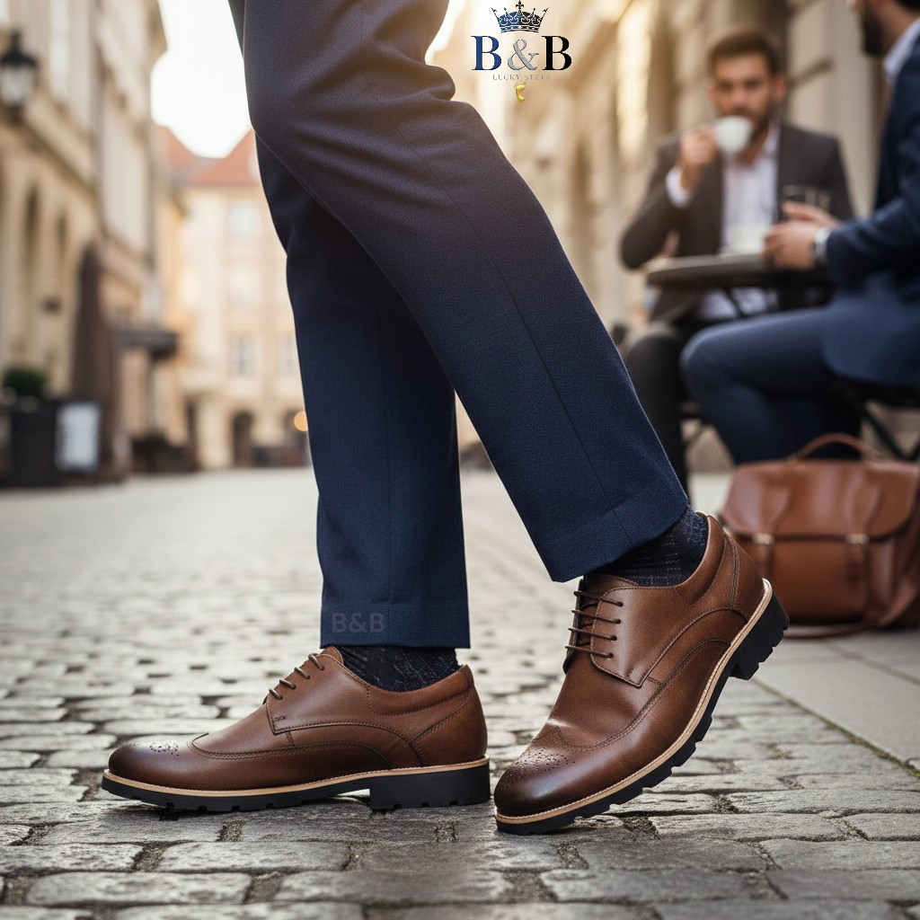 Low-cut Lacazette official casual men shoes. A sharp pair of Wingtip Derbies with a rugged twist. Commuter-Sole Brogue Oxfords official shoes. Tooled Leather Derby with Contrast Welt.
