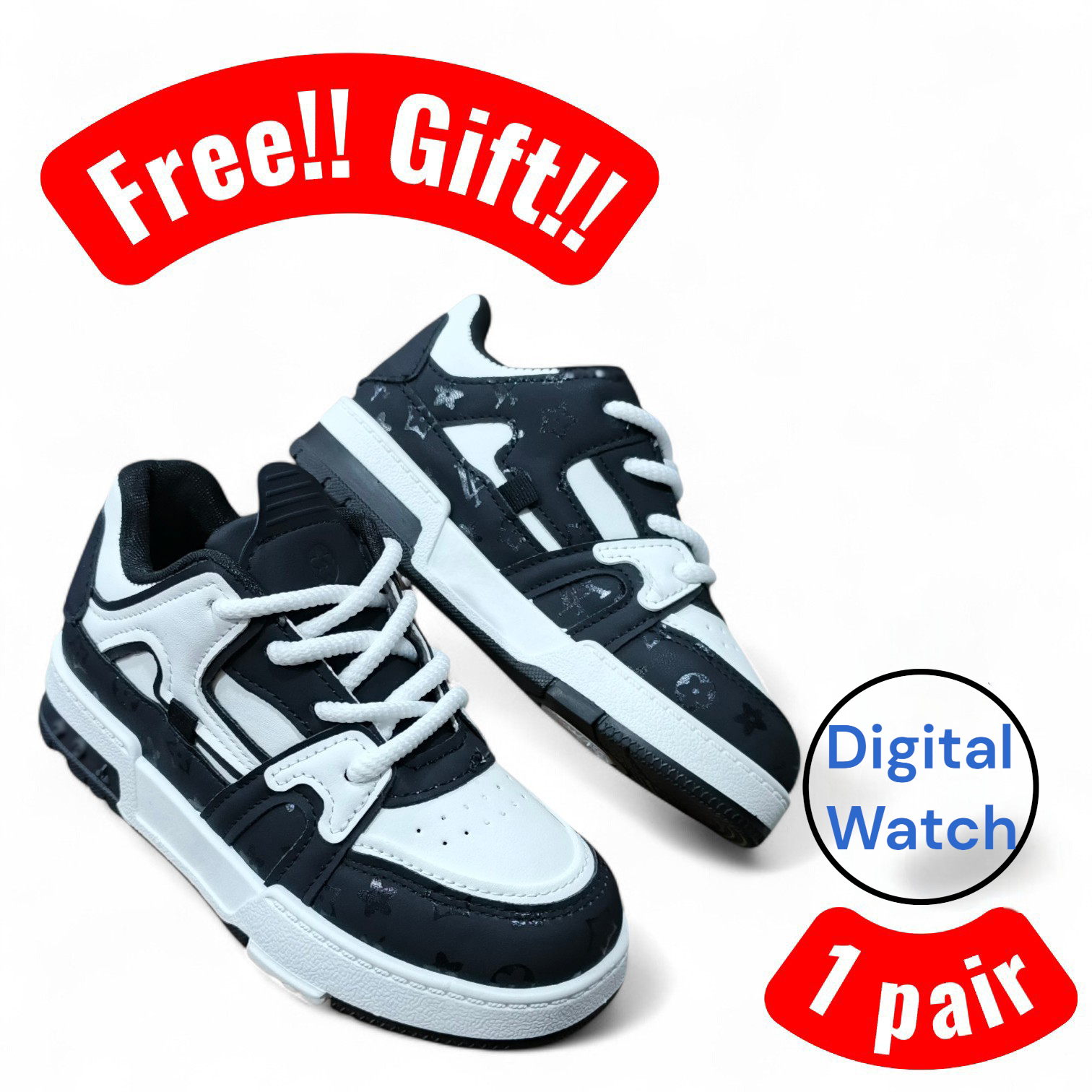 Classic Black & White Kids' Sneakers. Durable and stylish sneaker for Kids. Kids Everyday sneakers. Two tone shoes, lightweight and supportive sneaker trainers, easy to wear and durable.