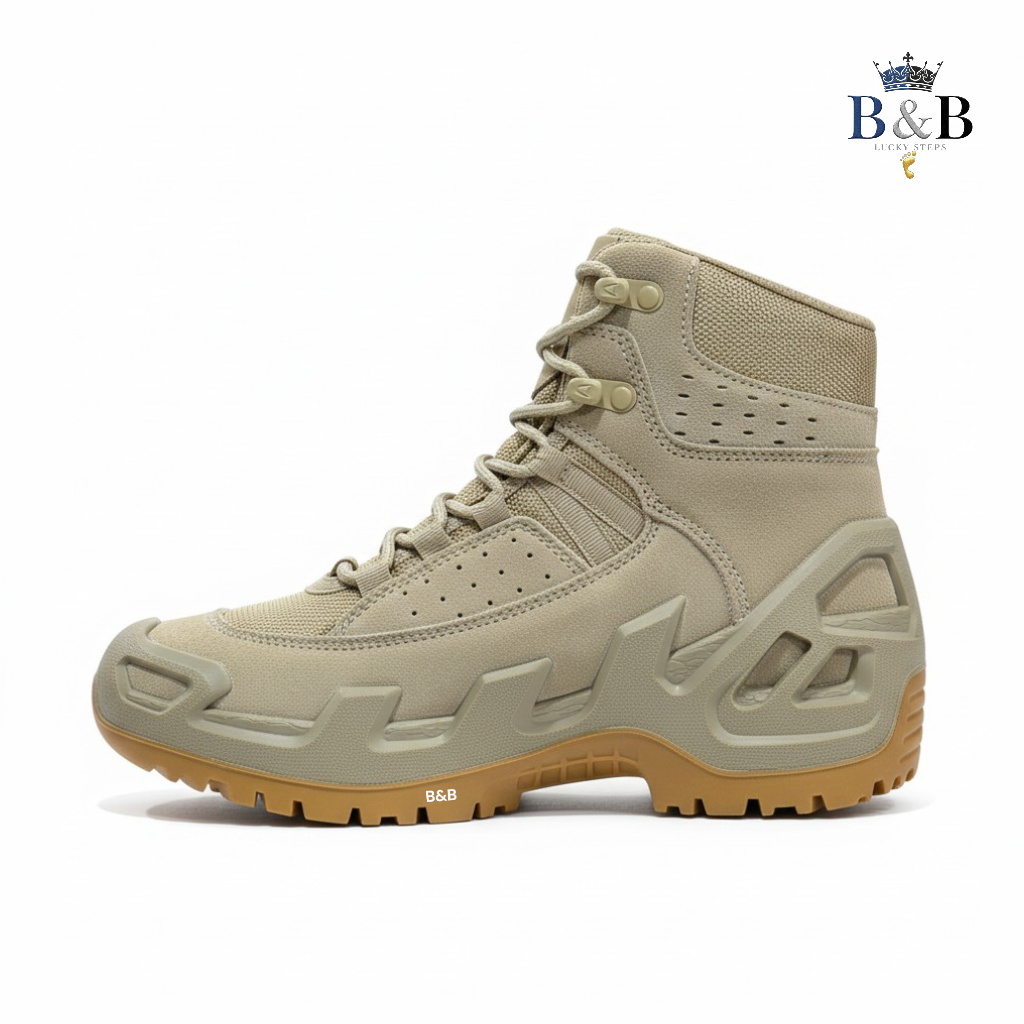 Tactical Vanguard Mid-Ankle Hiking Boots, Desert Sand Edition. Reinforced Armor & All-Weather Grip. Urban Explorer Sandstone Boots Rugged Durability Meets Modern Style Delta.