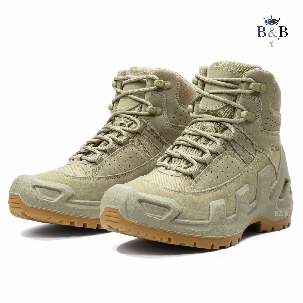 Tactical Vanguard Mid-Ankle Hiking Boots, Desert Sand Edition. Reinforced Armor & All-Weather Grip. Urban Explorer Sandstone Boots Rugged Durability Meets Modern Style Delta.