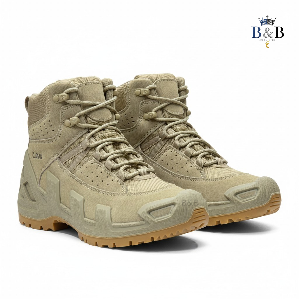 Tactical Vanguard Mid-Ankle Hiking Boots, Desert Sand Edition. Reinforced Armor & All-Weather Grip. Urban Explorer Sandstone Boots Rugged Durability Meets Modern Style Delta.