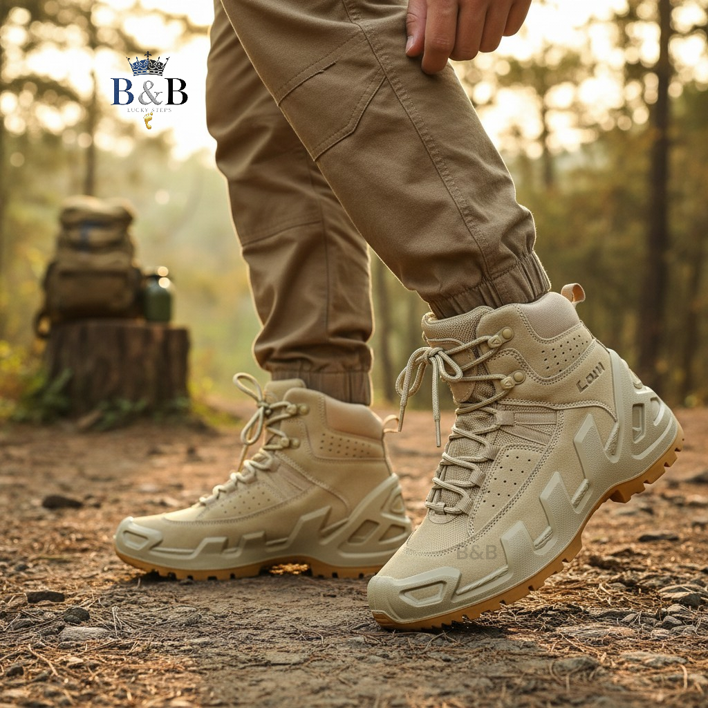 Tactical Vanguard Mid-Ankle Hiking Boots, Desert Sand Edition. Reinforced Armor & All-Weather Grip. Urban Explorer Sandstone Boots Rugged Durability Meets Modern Style Delta.