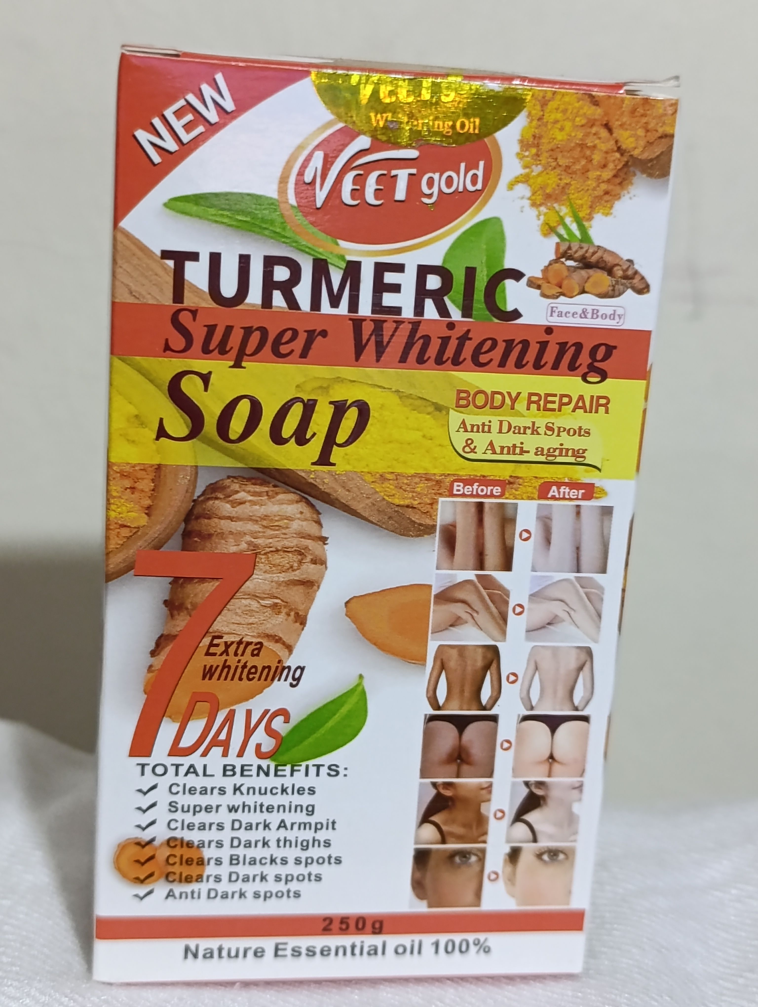 VEET GOLD TUMERIC SUPER WHITENING SOAP FOR ANTI-AGING , ANTI-WRINKLE AND ANTI -DARK SPOT