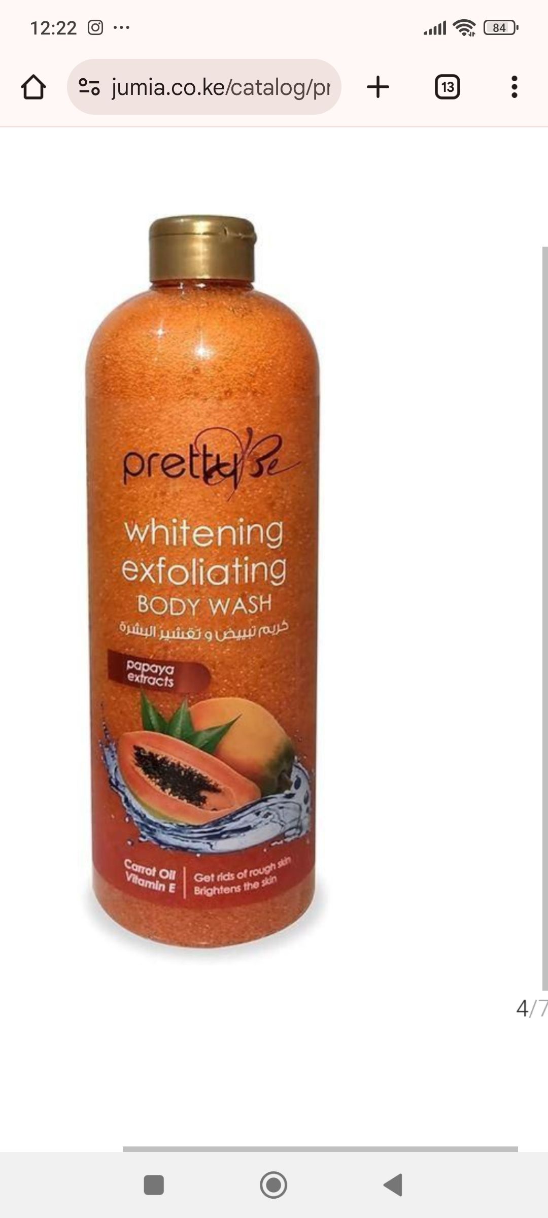 Pretty Be PAPAYA & Carrot Oil Brightening & Exfoliating Body Wash. Cleans, Removes Dead Skin, Smooths & Leaves your Body with Sweet Scent. 1000ml