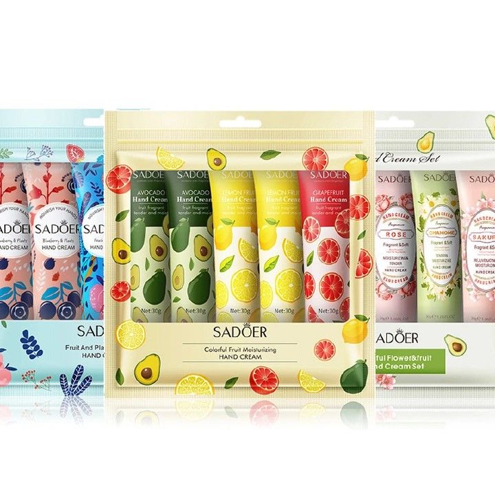 OFFER!!! OFFER!!! SADOER Hand Cream 5 PCS/Set Fruit Moisturizing Hand Cream Nourish Hand Care Hand Lotion Moisturize Stratum Corneum Hands Hydration Moisturizing Skin Care Creams for Dry Cracked Hands