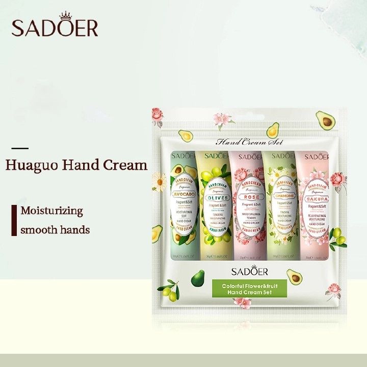 OFFER!!! OFFER!!! SADOER Hand Cream 5 PCS/Set Fruit Moisturizing Hand Cream Nourish Hand Care Hand Lotion Moisturize Stratum Corneum Hands Hydration Moisturizing Skin Care Creams for Dry Cracked Hands
