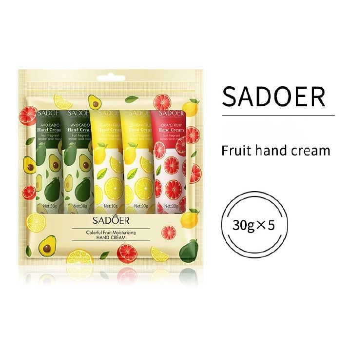 OFFER!!! OFFER!!! SADOER Hand Cream 5 PCS/Set Fruit Moisturizing Hand Cream Nourish Hand Care Hand Lotion Moisturize Stratum Corneum Hands Hydration Moisturizing Skin Care Creams for Dry Cracked Hands