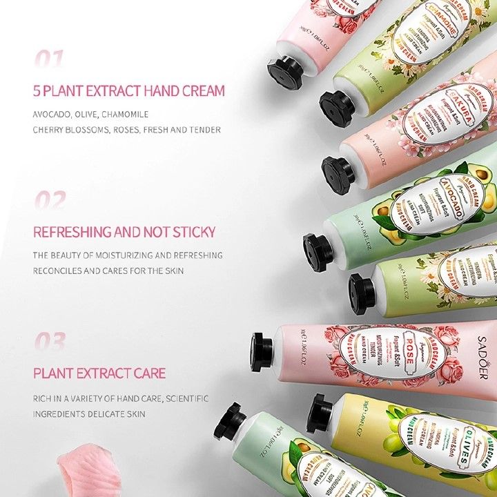 OFFER!!! OFFER!!! SADOER Hand Cream 5 PCS/Set Fruit Moisturizing Hand Cream Nourish Hand Care Hand Lotion Moisturize Stratum Corneum Hands Hydration Moisturizing Skin Care Creams for Dry Cracked Hands