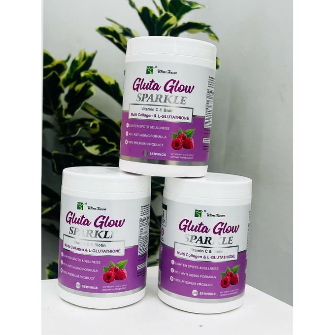 GLUTA GLOW Sparkle Powder Skin Whitening & Anti-Aging Supplement Vitamin C, Biotin, Collagen, Glutathione