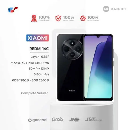 LATEST Xiaomi Redmi 14C 6.88" 128GB ROM+8GB RAM{4+4} 4G Network Dual SIM 90Hz IPS LCD Screen 50MP Camera 33W Type-C Charging 5160mAh Battery Fingerprin t& Face Smart Phones Phone