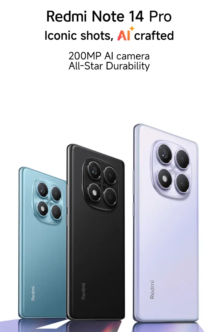 Brand New XIAOMI Redmi Note 14 Pro 8GB+256GB 6.67" 120Hz AMOLED Display 200MP Camera IP64 Dust and Splash Resistant 5500mAh Battery Under-display Fingerprint 45W Fast Charging Smart Phones