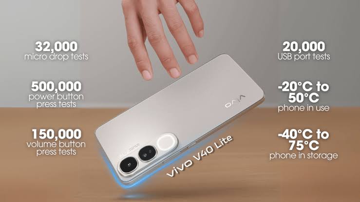 LATEST NEW VIVO V40 LITE [8GB RAM+256GB] 80 WATTS FLASH CHARGE,5000 WATTS,ON DISPLAY FINGERPRINT SCANNER, DUST AND SPLASH RESISTANT 25 MONTHS WARRANTY, 50MP CAMERA  WITH AURA RING PHONE