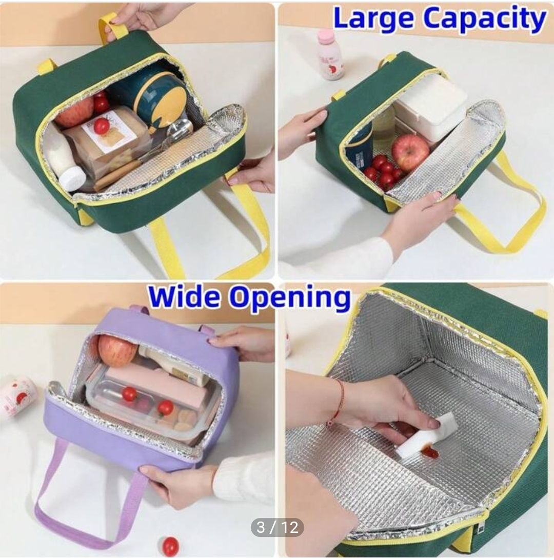 Oxford Cloth Insulated Lunch Bag For kids, Can Be Reused, Lovely Kawaii Leak-Proof Cartoon Pattern, For Office, Travel, school, Work, Picnic, Beach, Small Cooler, Food Thermal Bag