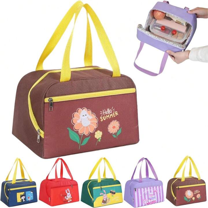 Oxford Cloth Insulated Lunch Bag For kids, Can Be Reused, Lovely Kawaii Leak-Proof Cartoon Pattern, For Office, Travel, school, Work, Picnic, Beach, Small Cooler, Food Thermal Bag