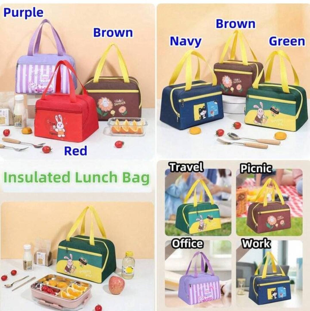 Oxford Cloth Insulated Lunch Bag For kids, Can Be Reused, Lovely Kawaii Leak-Proof Cartoon Pattern, For Office, Travel, school, Work, Picnic, Beach, Small Cooler, Food Thermal Bag