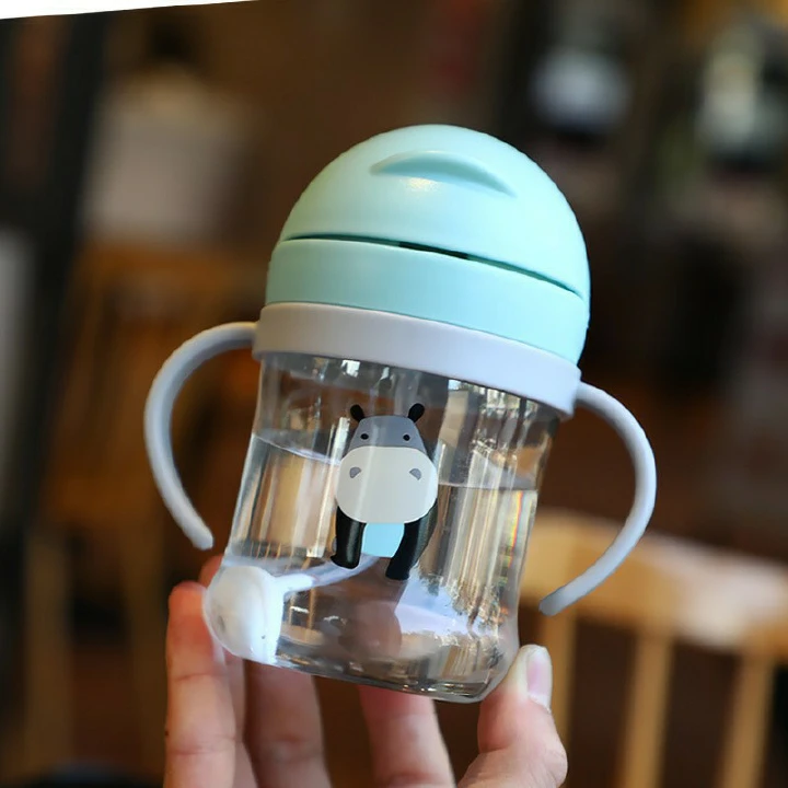 TOP QUALITY250ml Baby Water Bottle Learning Cup Anti Choke Non-spill Training Cup Leak-Proof Fee With Gravity Ball Straw