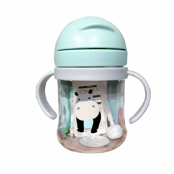 TOP QUALITY250ml Baby Water Bottle Learning Cup Anti Choke Non-spill Training Cup Leak-Proof Fee With Gravity Ball Straw