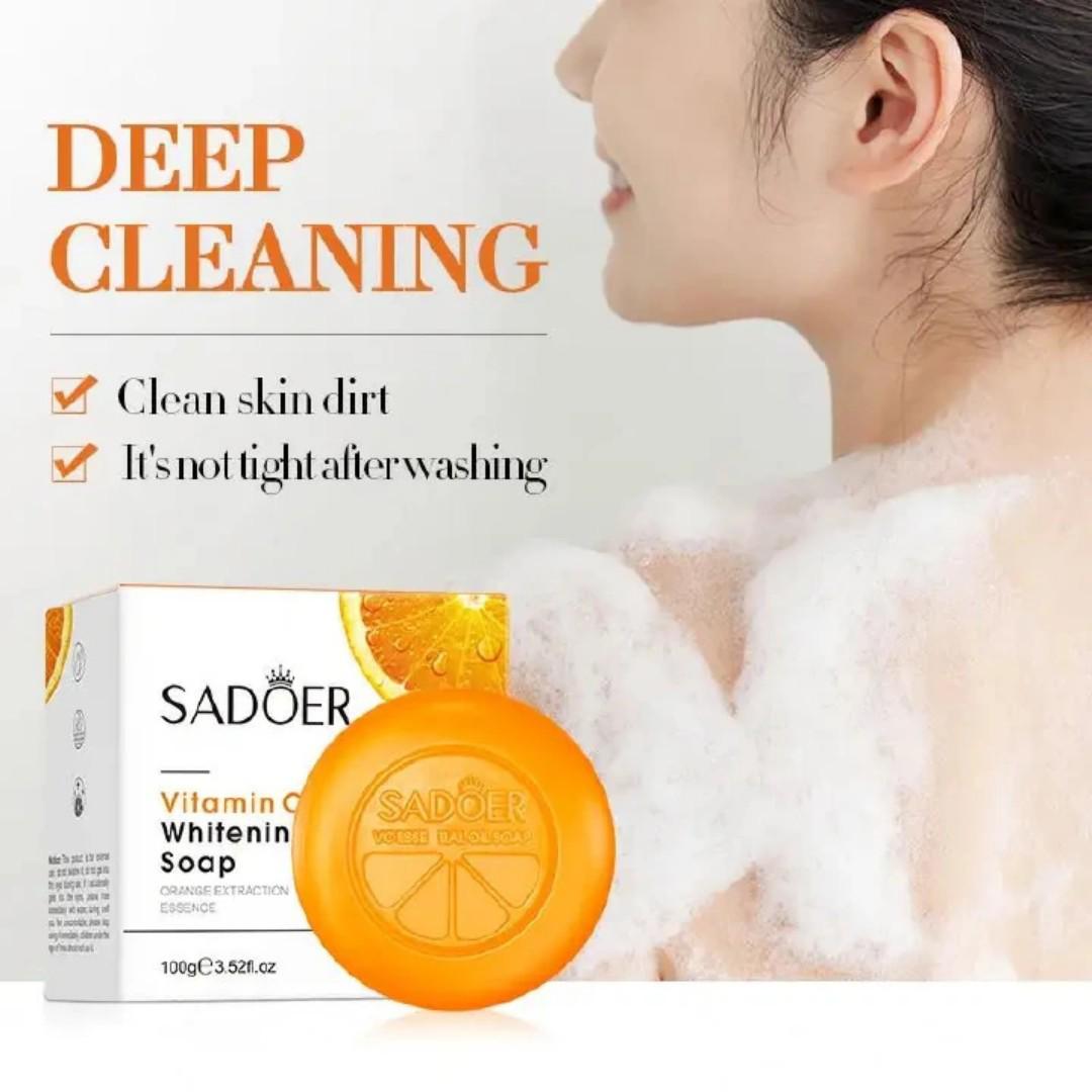 SADOER 3pcs Vitamin C Soap, Vitamin C Black Spots Whitening Soap, Removes Dirt, Whiten Black Spots, Fade Dark Marks, Brighten Skin