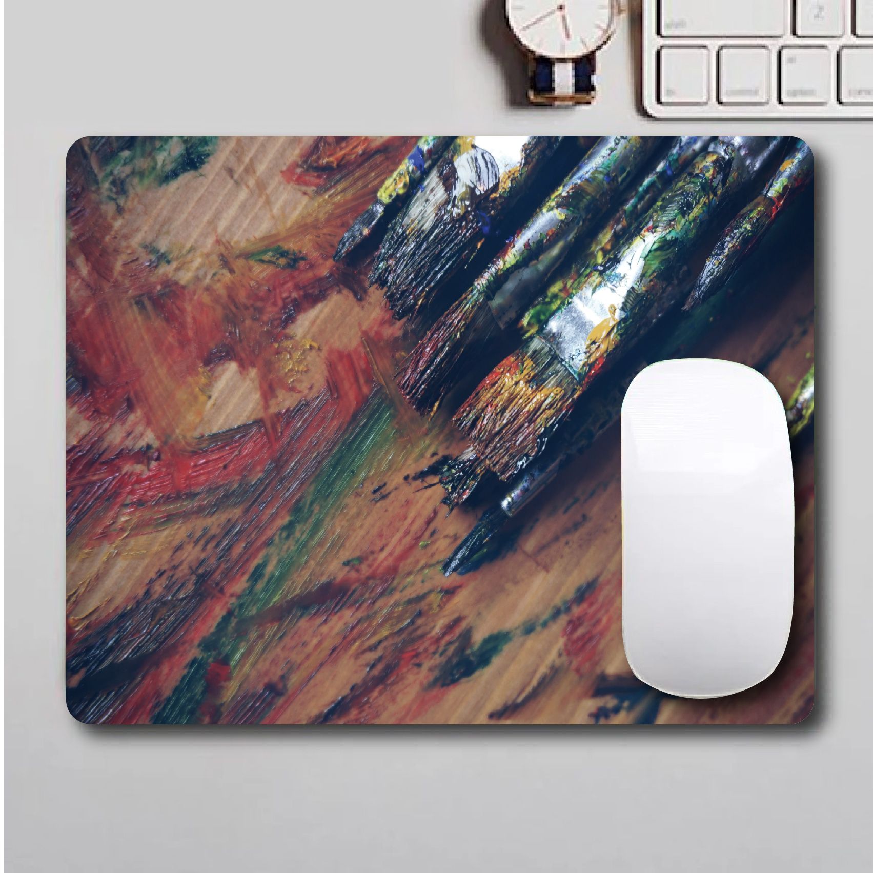 PAINT BRUSH ART CUSTOM PRINTED MOUSE PAD, anti skid with strong material and quality printed FOR OFFICE USE OR GIFTING. Get a laptop skin of the same from the store