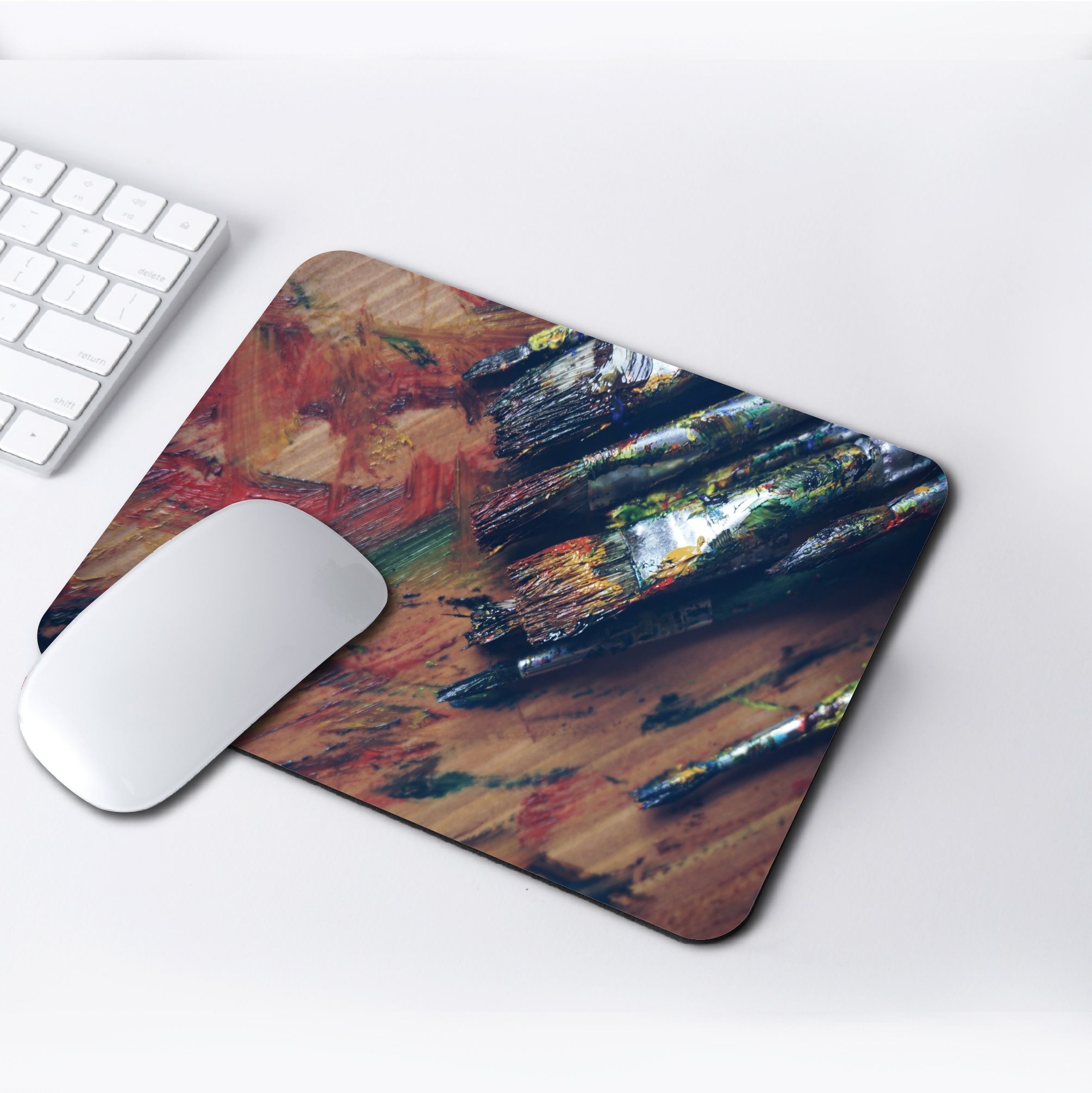 PAINT BRUSH ART CUSTOM PRINTED MOUSE PAD, anti skid with strong material and quality printed FOR OFFICE USE OR GIFTING. Get a laptop skin of the same from the store