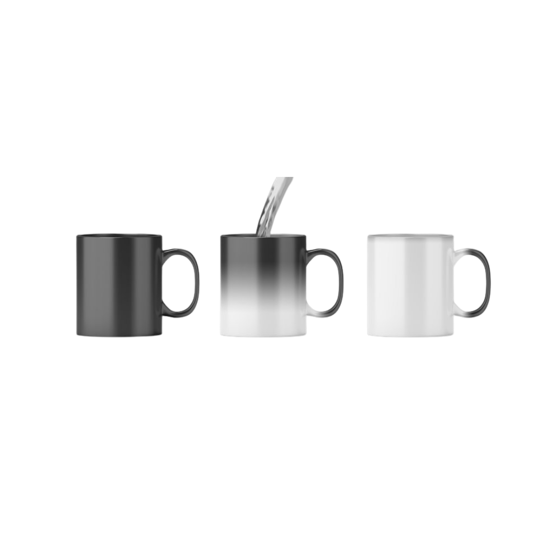 YOU MAKE ME HAPPY HEAT SENSITIVE COLOR CHANGING MAGIC MUG, 350 ml CAPACITY Black when cold, white and shows printed art when hot