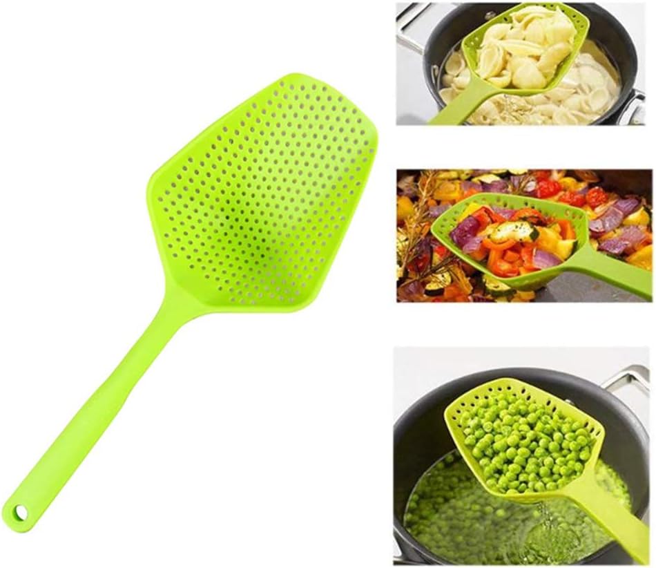 Plastic Minji Spoon and Strainer with a non-slip handle Large Scoop Colanders Strainers, 13.5'' Pasta Strainer, Spaghetti Spoon, Slotted Ladle for Draining Spaghetti, Noodles, Veggies, Boiled Eggs
