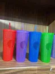 1000ml Plastic tumbler ,Large Capacity Water Cup Fully Studded Matte Tumbler Reusable Plastic Cup with Wide Opening Leak-Proof Lid Straw