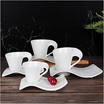 6pc fancy expresso white cup coloured saucer ,Classic design fit any kitchen style Each mug in porcelain drinkware set of six is dishwasher safe for easy cleaning, Slim and small enough for smart cup