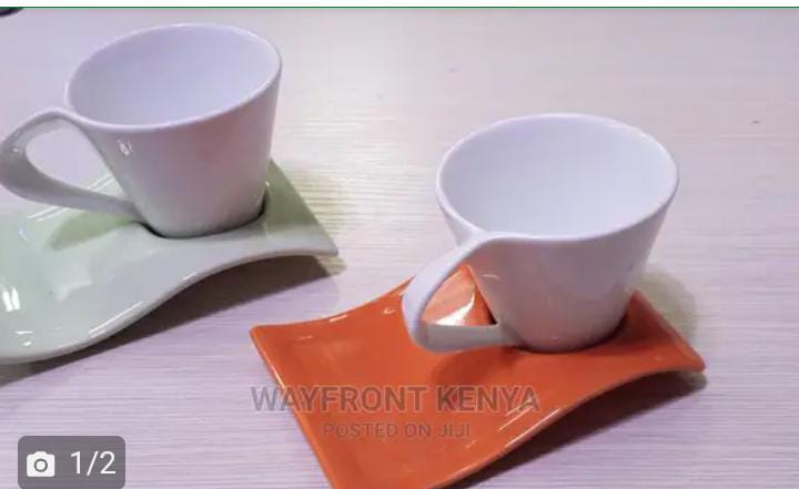 6pc fancy expresso white cup coloured saucer ,Classic design fit any kitchen style Each mug in porcelain drinkware set of six is dishwasher safe for easy cleaning, Slim and small enough for smart cup